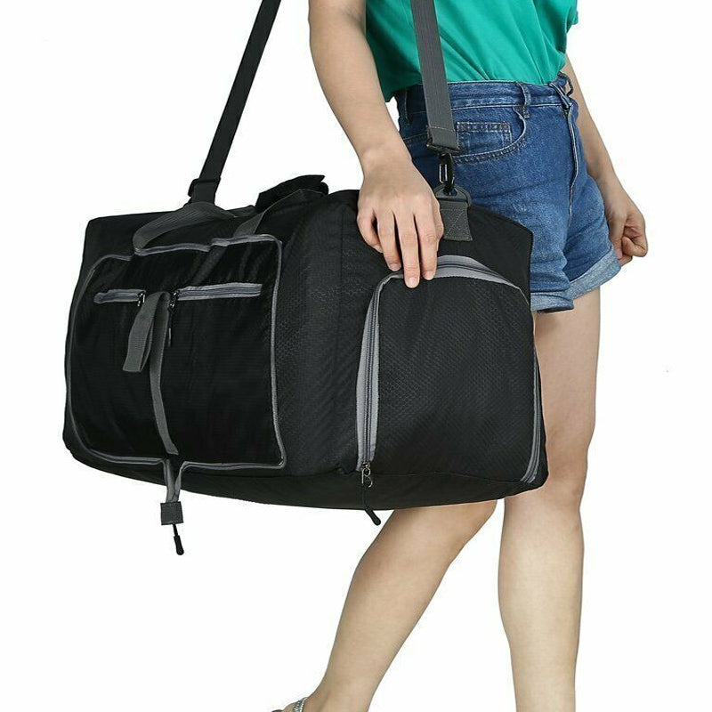 70L Large Capacity Foldable Waterproof Duffel and Travel Bag with Canvas Shoes Compartment