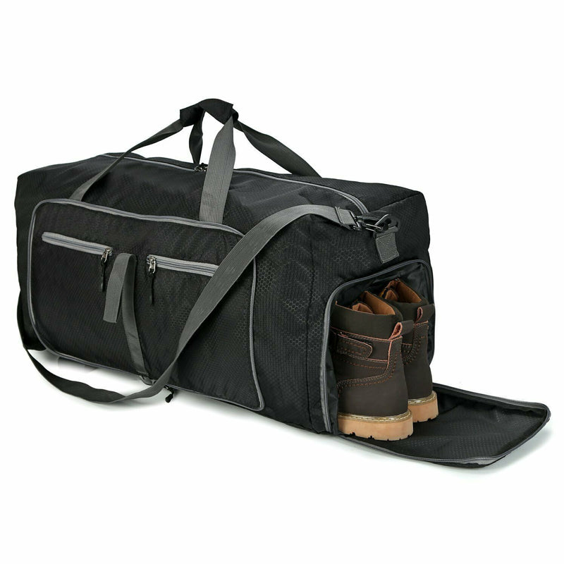 70L Large Capacity Foldable Waterproof Duffel and Travel Bag with Canvas Shoes Compartment