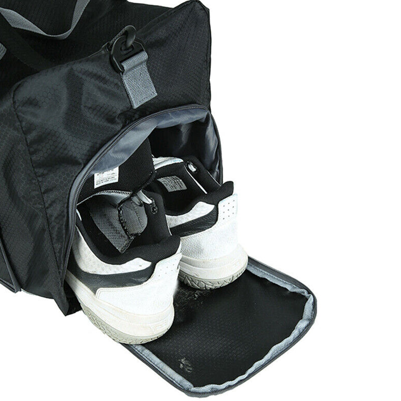 70L Large Capacity Foldable Waterproof Duffel and Travel Bag with Canvas Shoes Compartment