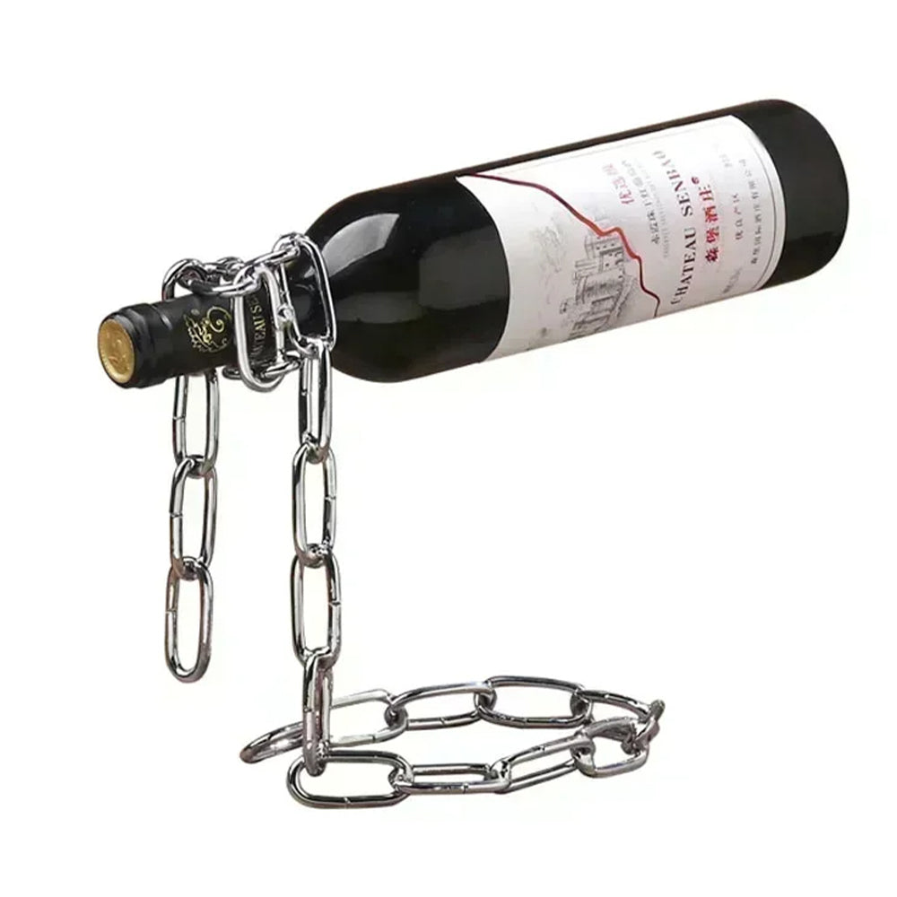 Magic Floating Wine Bottle Holder Unique Link Chain Rack for Airborne Bottle Display