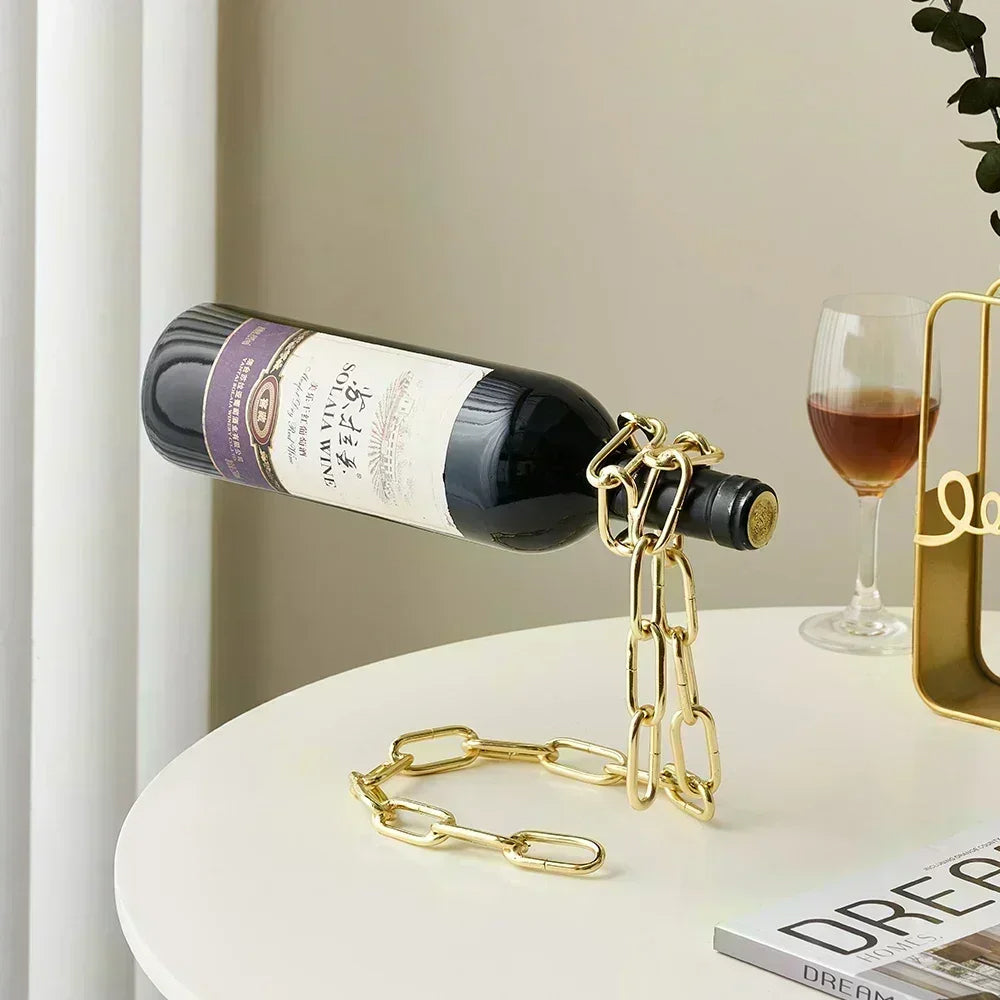Magic Floating Wine Bottle Holder Unique Link Chain Rack for Airborne Bottle Display