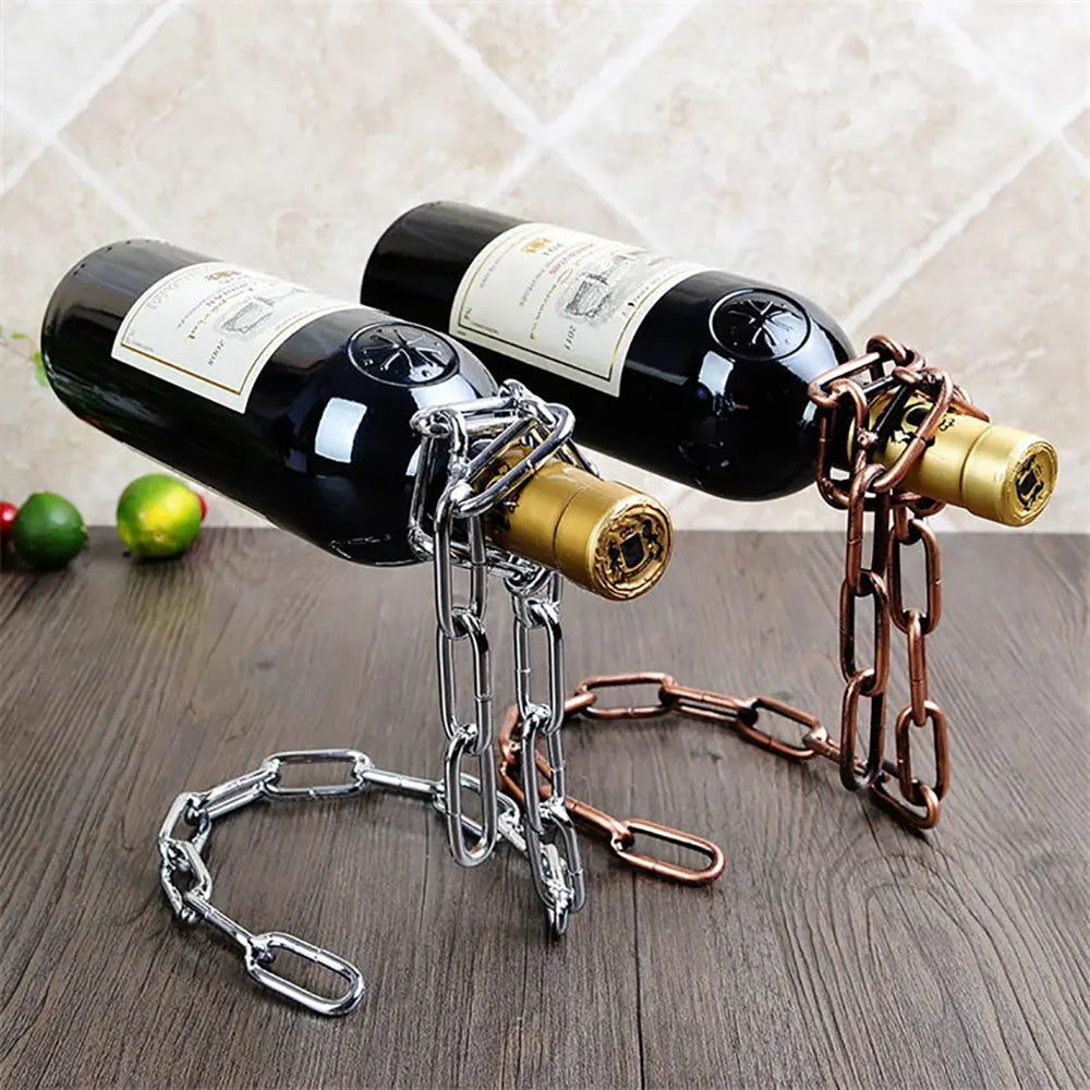Magic Floating Wine Bottle Holder Unique Link Chain Rack for Airborne Bottle Display