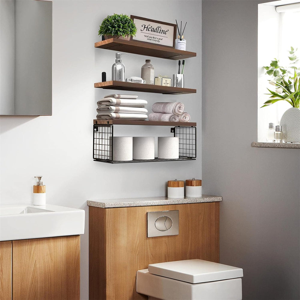 STORFEX Wall Organizer With Basket - Stylish And Space-Saving Wall Mounted Shelves