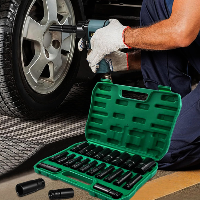 1/2" Drive Deep Impact Socket Set Heavy Duty Metric Garage Tool  - Available in 20pcs and 30pcs