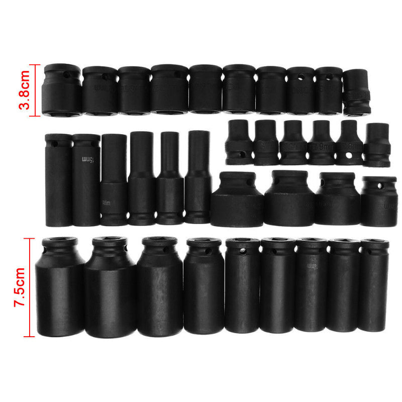 1/2" Drive Deep Impact Socket Set Heavy Duty Metric Garage Tool  - Available in 20pcs and 30pcs