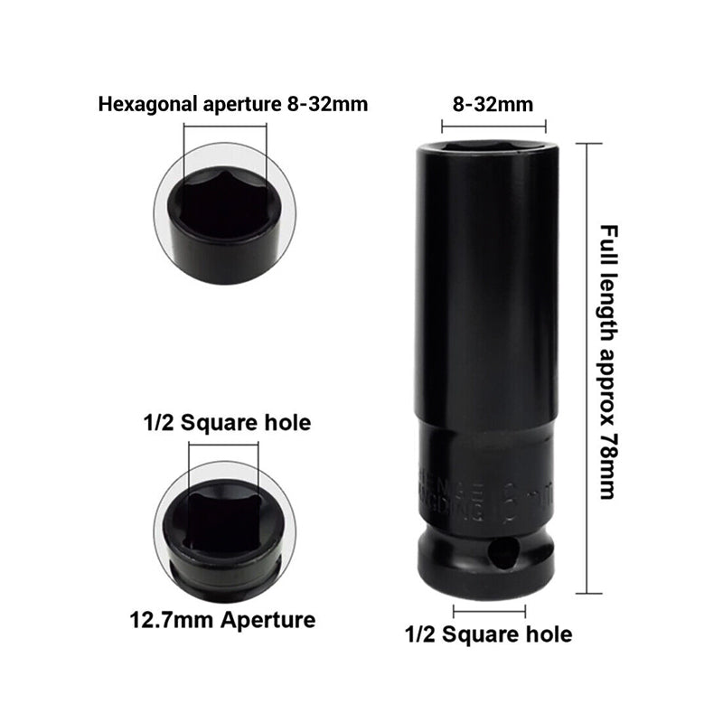 1/2" Drive Deep Impact Socket Set Heavy Duty Metric Garage Tool  - Available in 20pcs and 30pcs