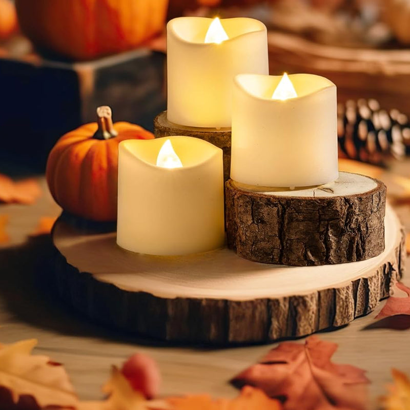 Pack of 12 Flameless Flickering LED Tealight Candles - Battery Operated