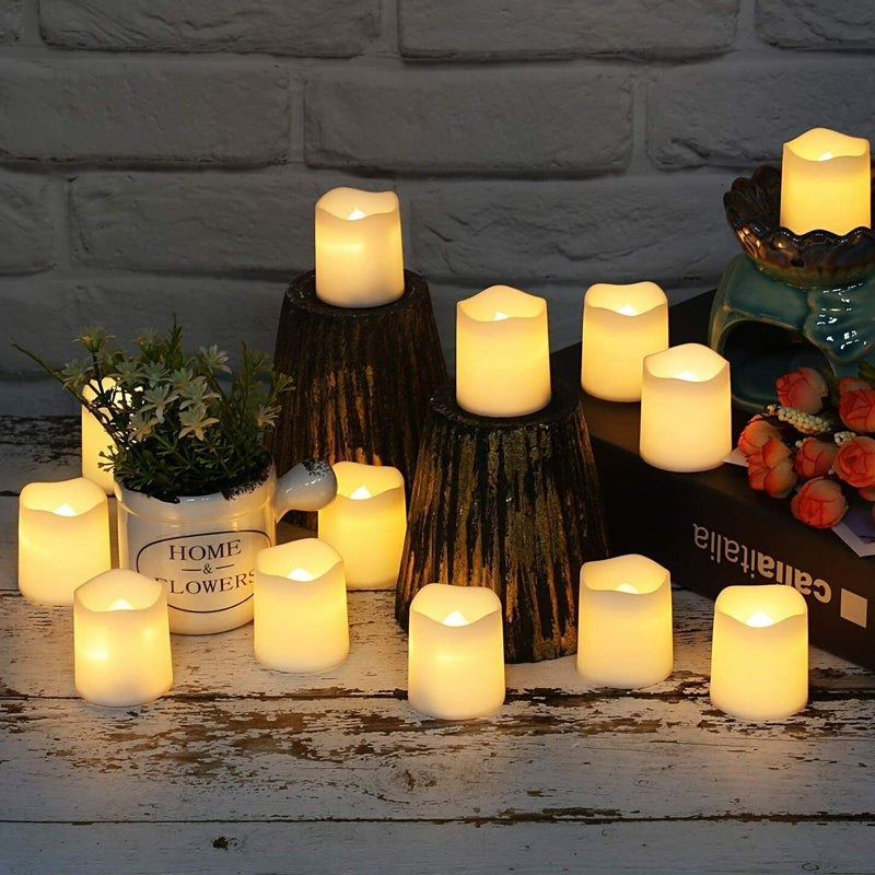 Pack of 12 Flameless Flickering LED Tealight Candles - Battery Operated