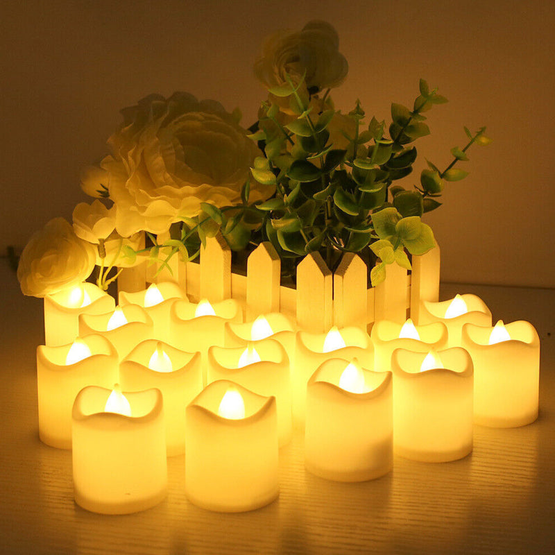 Pack of 12 Flameless Flickering LED Tealight Candles - Battery Operated