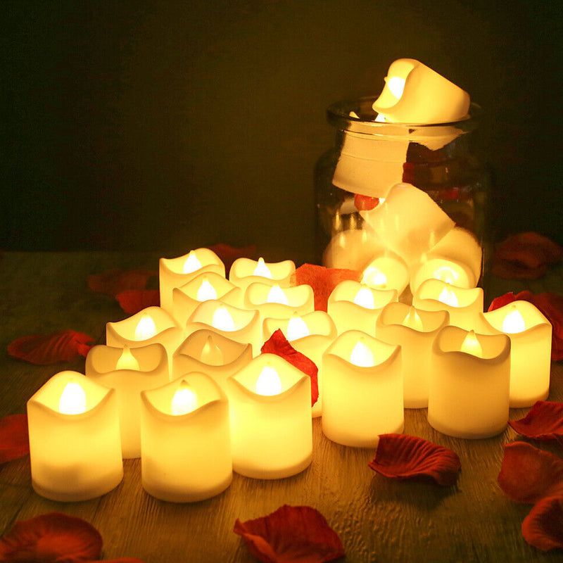 Pack of 12 Flameless Flickering LED Tealight Candles - Battery Operated