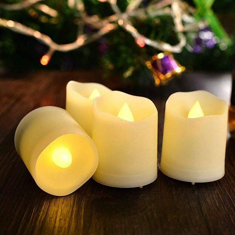 Pack of 12 Flameless Flickering LED Tealight Candles - Battery Operated