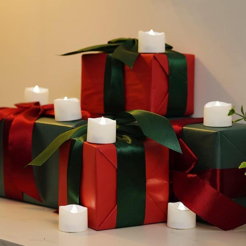 Pack of 12 Flameless Flickering LED Tealight Candles - Battery Operated