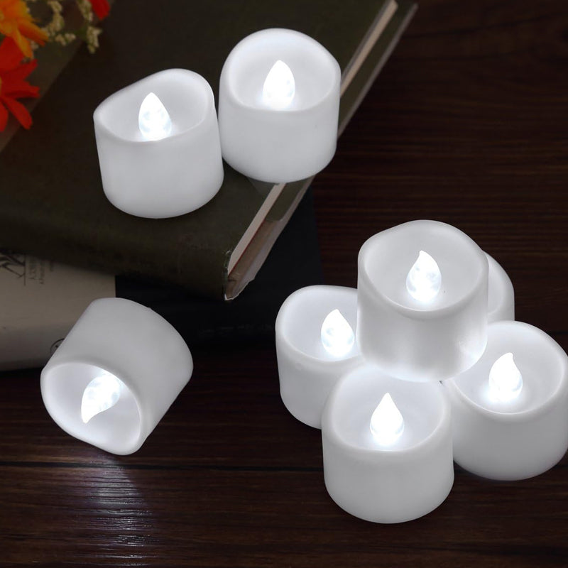 Pack of 12 Flameless Flickering LED Tealight Candles - Battery Operated