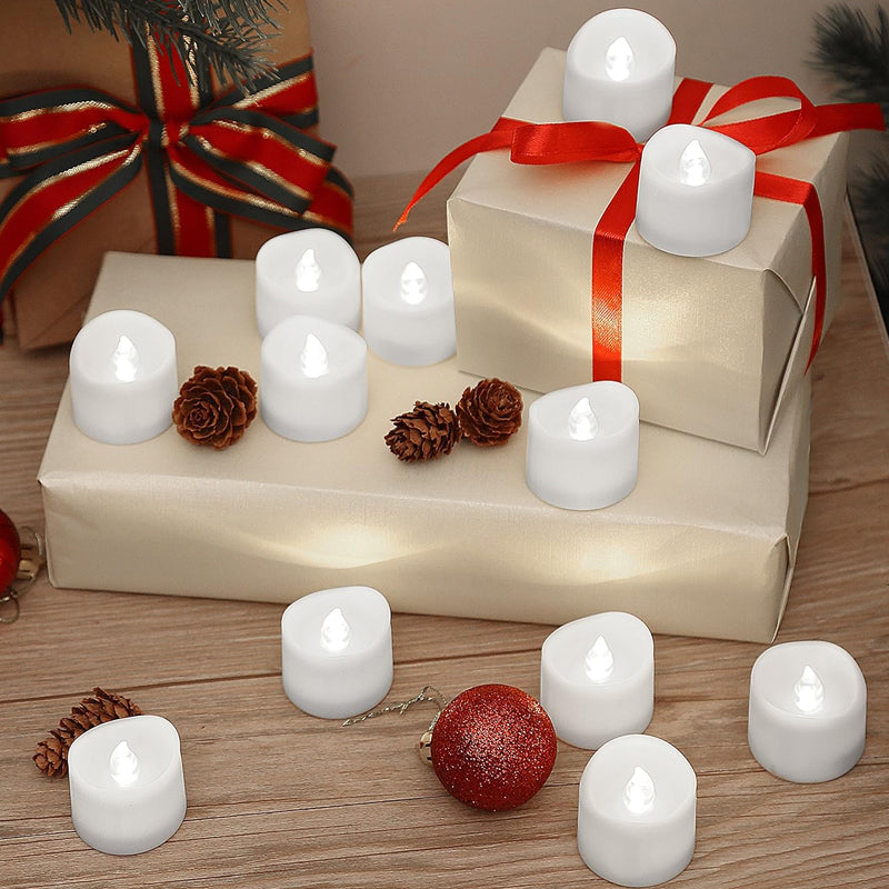 Pack of 12 Flameless Flickering LED Tealight Candles - Battery Operated