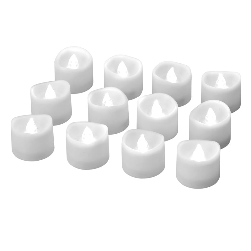Pack of 12 Flameless Flickering LED Tealight Candles - Battery Operated