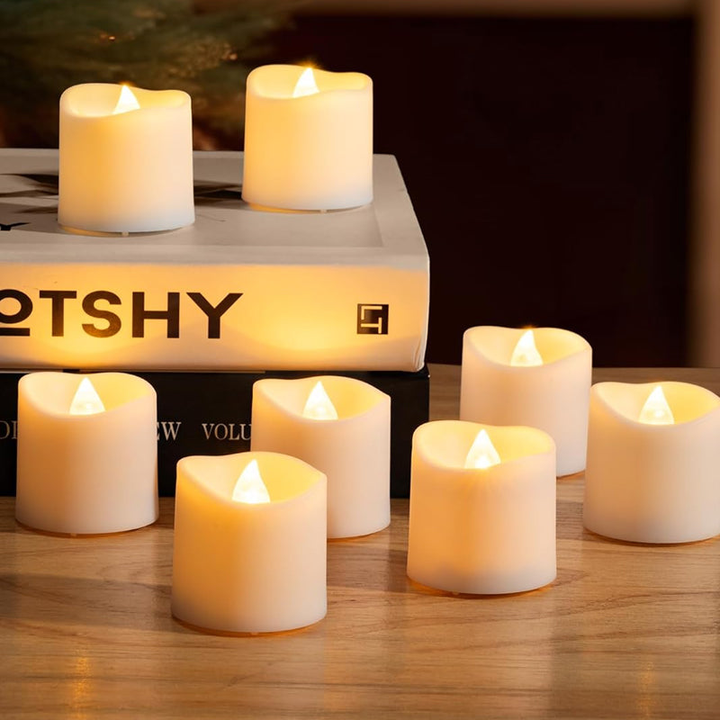 Pack of 12 Flameless Flickering LED Tealight Candles - Battery Operated
