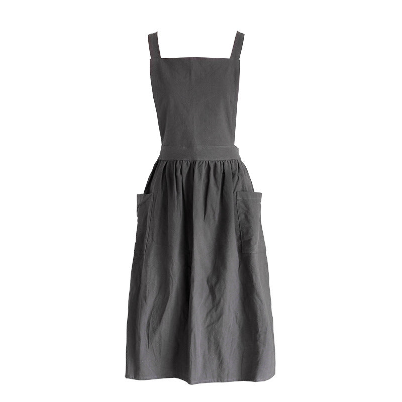 Women Cotton Linen Cross Apron Housework Baking Protector