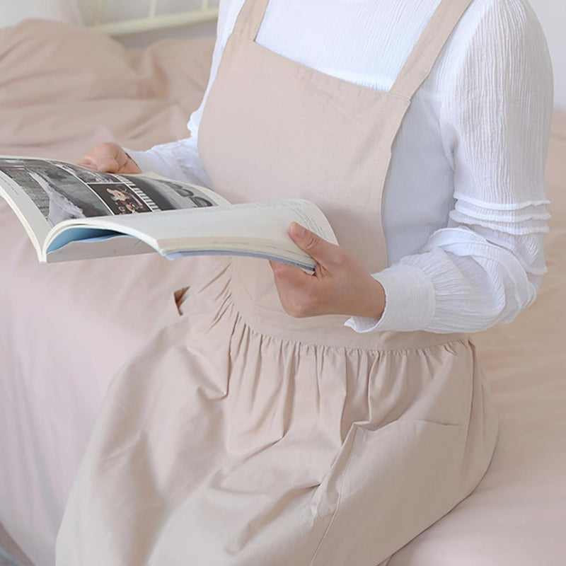 Women Cotton Linen Cross Apron Housework Baking Protector