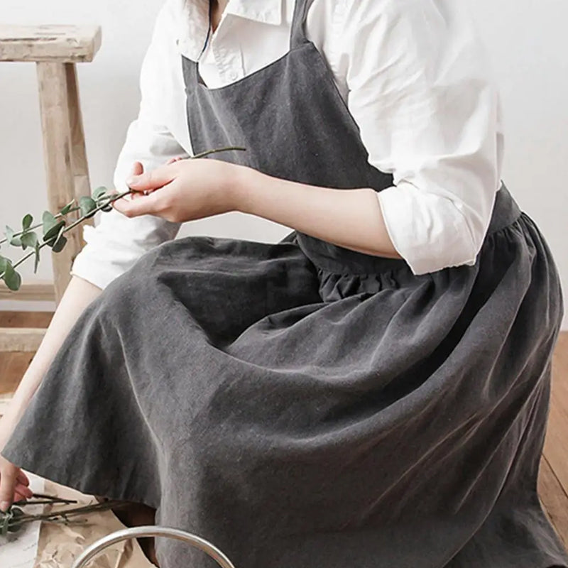 Women Cotton Linen Cross Apron Housework Baking Protector