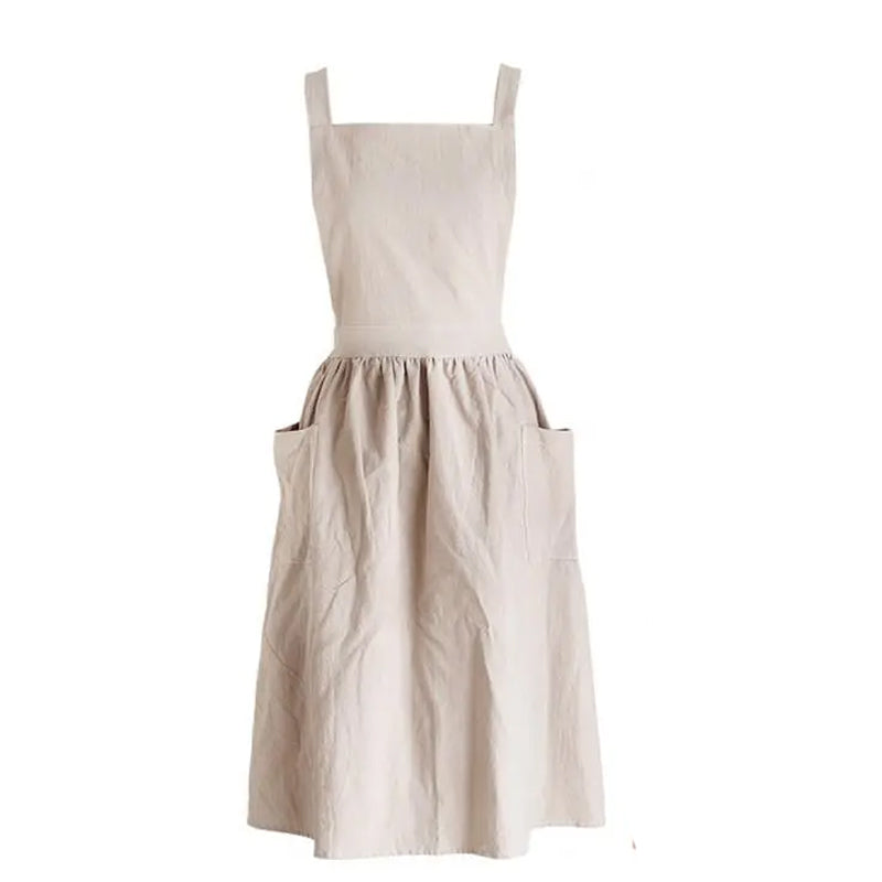 Women Cotton Linen Cross Apron Housework Baking Protector