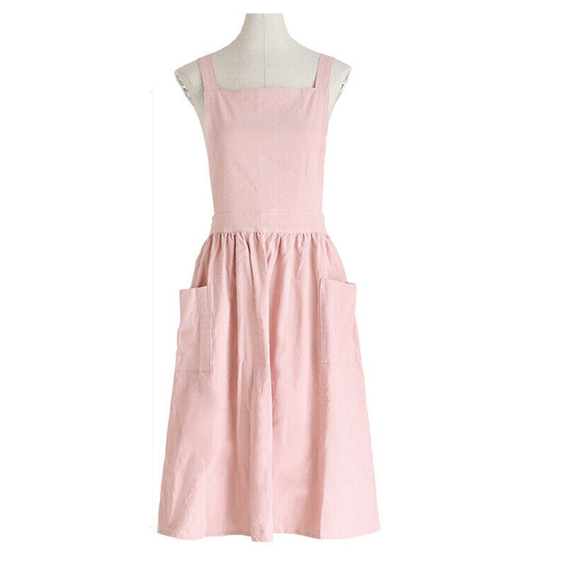 Women Cotton Linen Cross Apron Housework Baking Protector