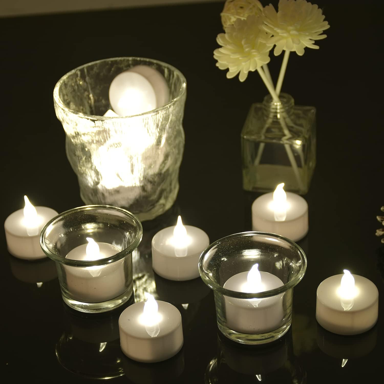 Pack of 12 Flameless Flickering LED Tealight Candles - Battery Operated