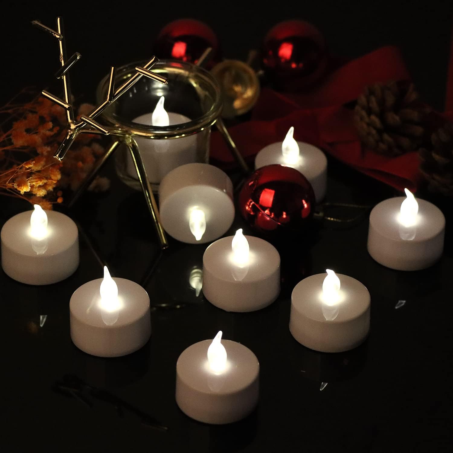 Pack of 12 Flameless Flickering LED Tealight Candles - Battery Operated
