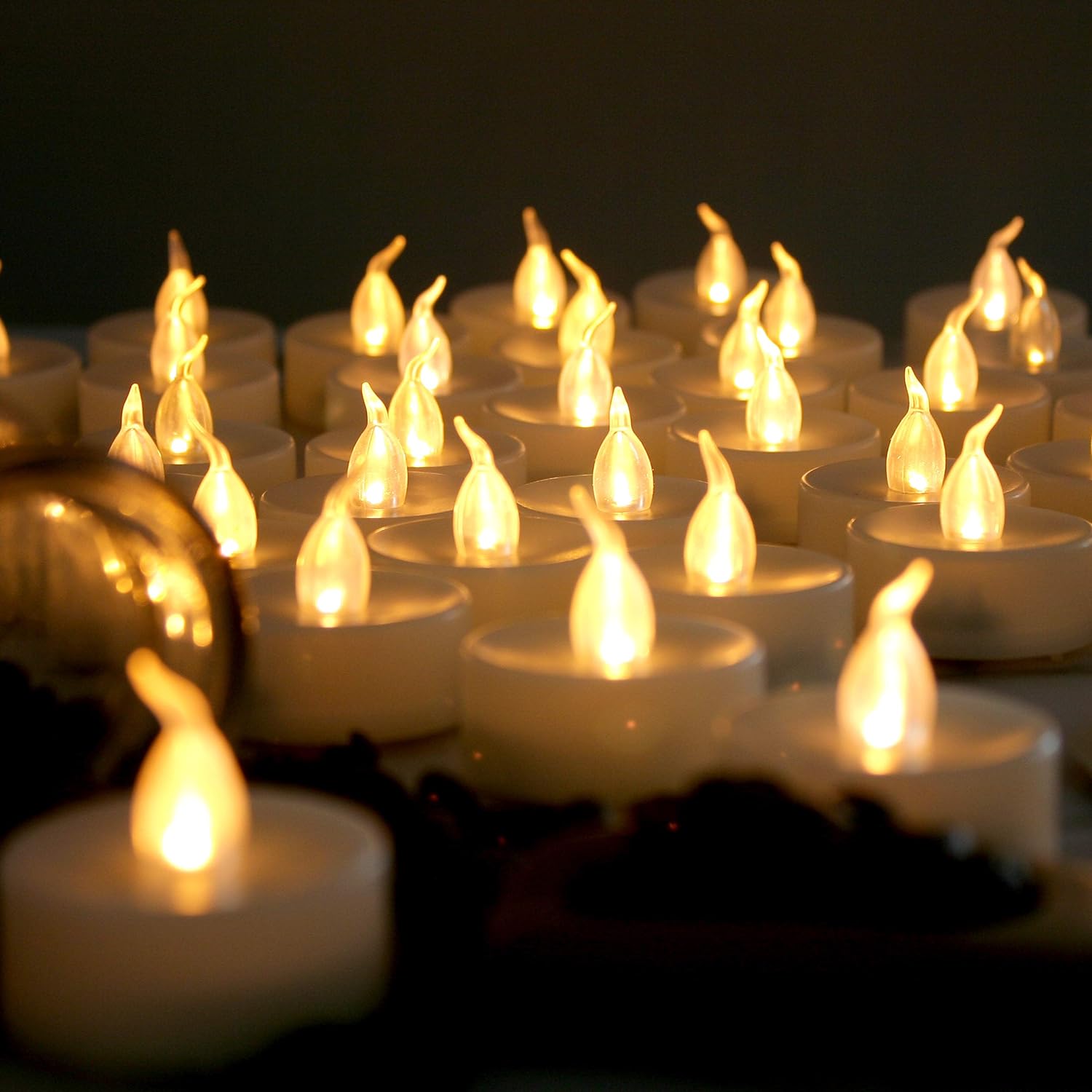 Pack of 12 Flameless Flickering LED Tealight Candles - Battery Operated