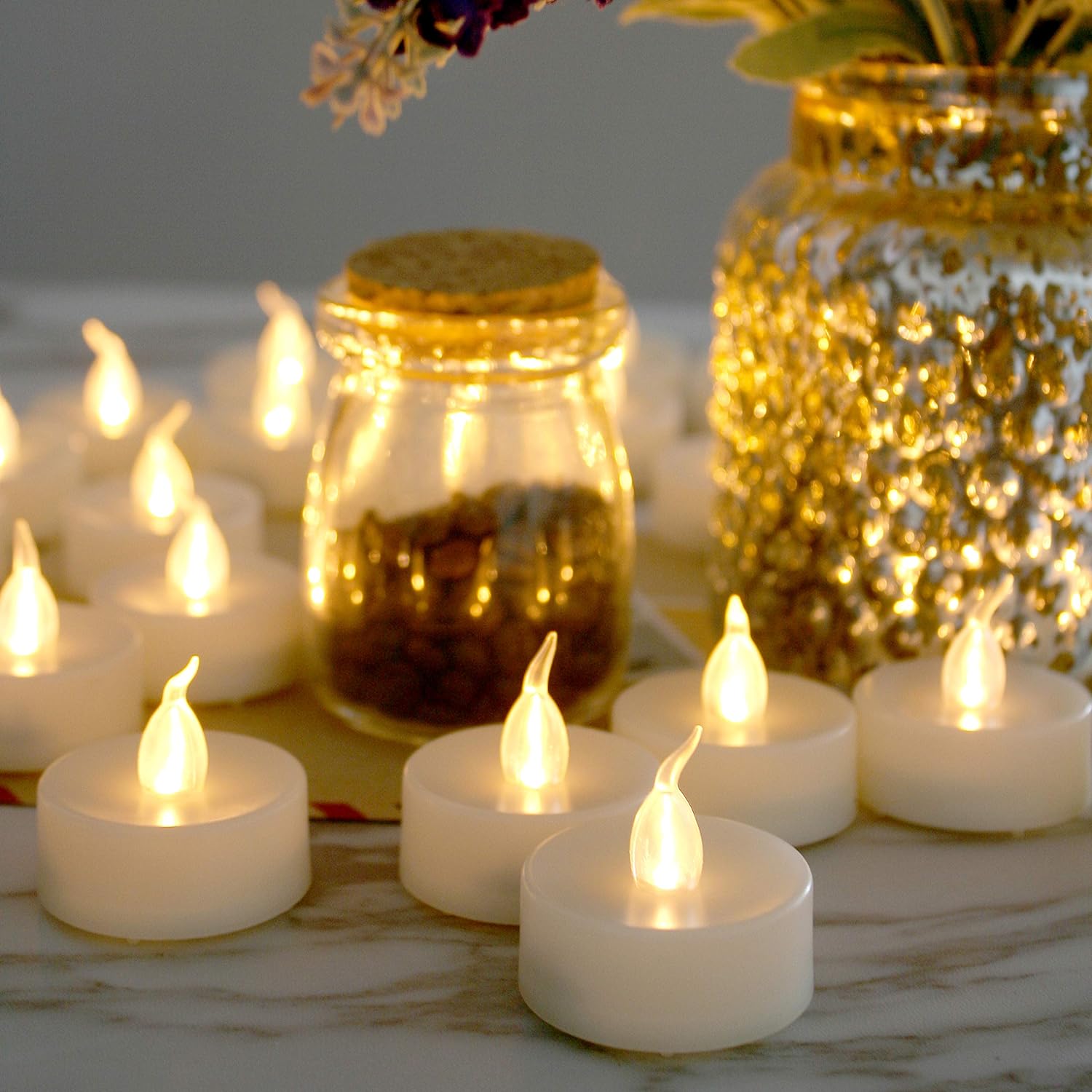 Pack of 12 Flameless Flickering LED Tealight Candles - Battery Operated