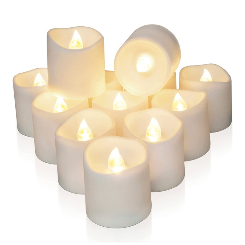 Pack of 12 Flameless Flickering LED Tealight Candles - Battery Operated