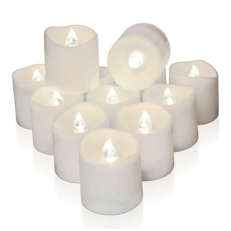 Pack of 12 Flameless Flickering LED Tealight Candles - Battery Operated