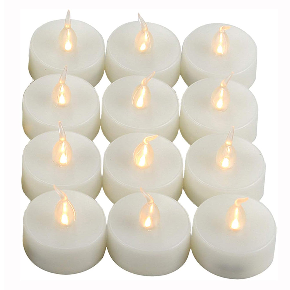 Pack of 12 Flameless Flickering LED Tealight Candles - Battery Operated