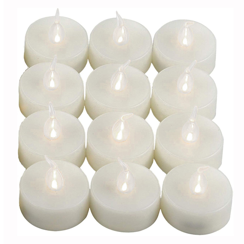 Pack of 12 Flameless Flickering LED Tealight Candles - Battery Operated