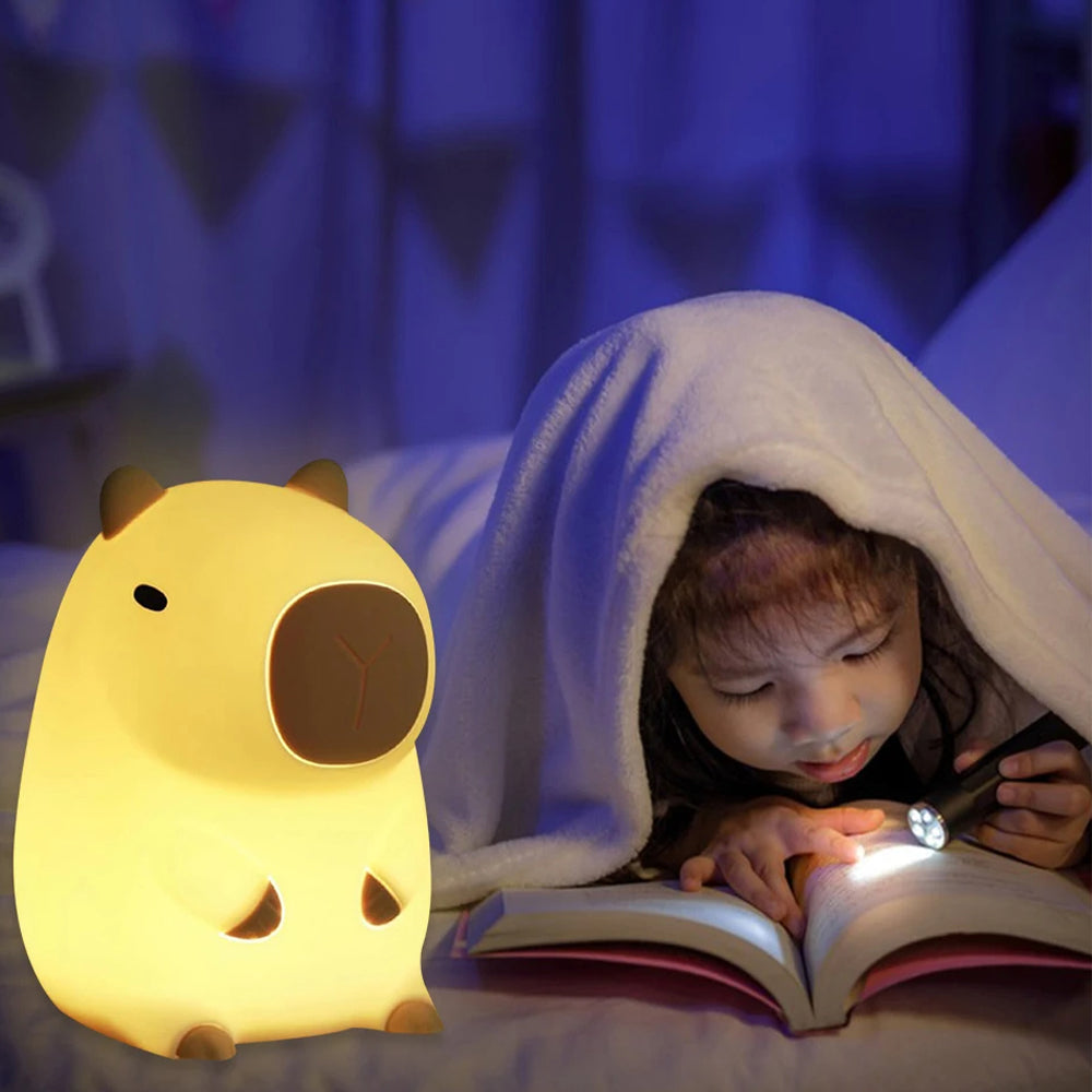 Novelty Cartoon Capybara Shaped Soft Silicone LED Night Light with Rechargeable and Touch Control