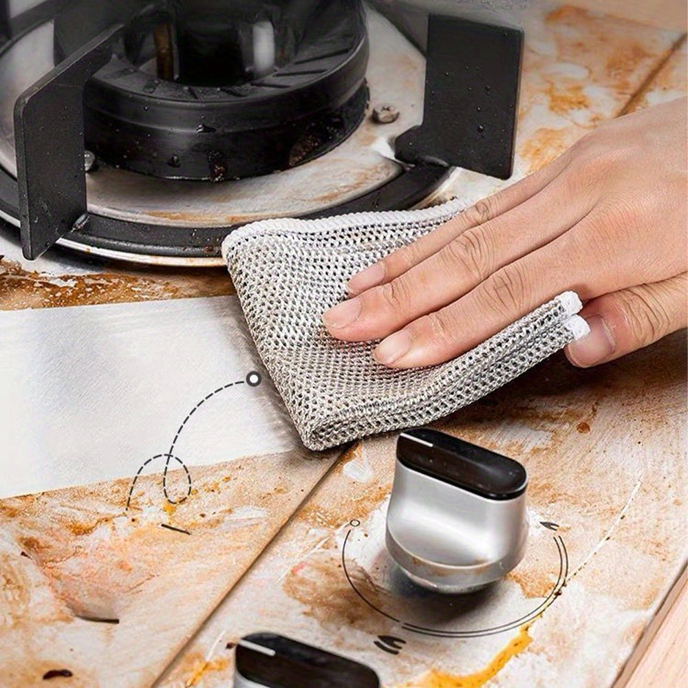 5/10pcs Non-stick Oil-free Mesh Wire Dishwashing Cloth For Kitchen Stove Dishwashing And Pot Washing