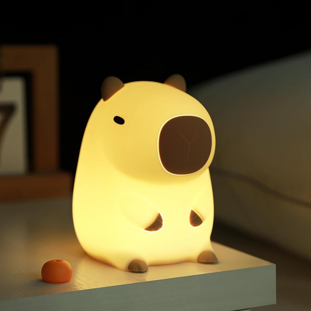 Novelty Cartoon Capybara Shaped Soft Silicone LED Night Light with Rechargeable and Touch Control
