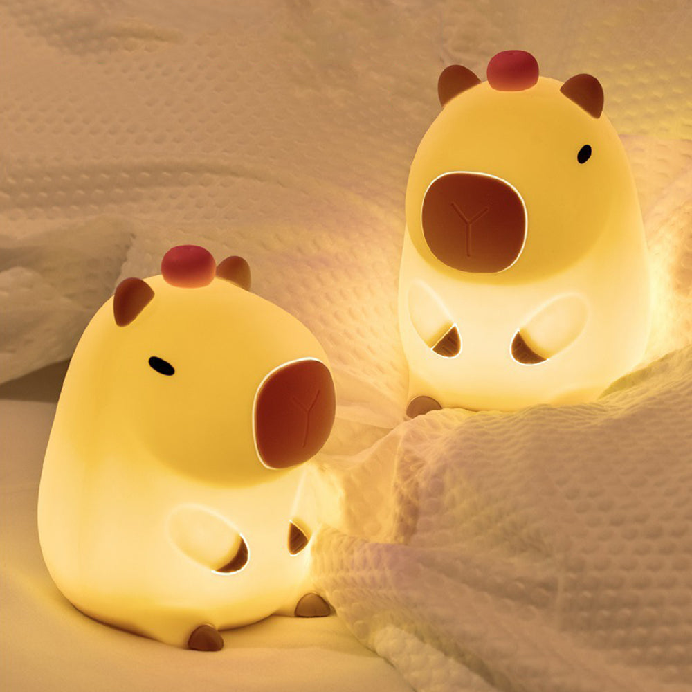Novelty Cartoon Capybara Shaped Soft Silicone LED Night Light with Rechargeable and Touch Control