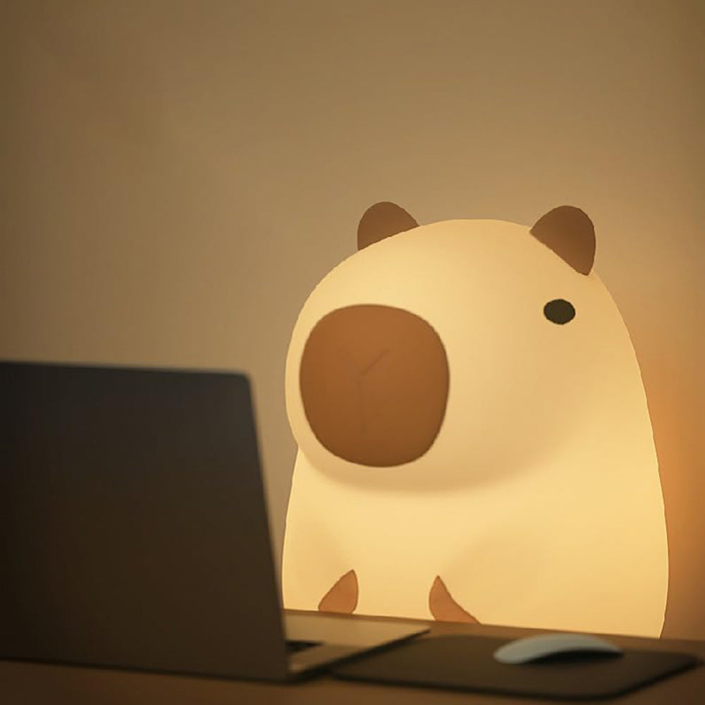 Novelty Cartoon Capybara Shaped Soft Silicone LED Night Light with Rechargeable and Touch Control