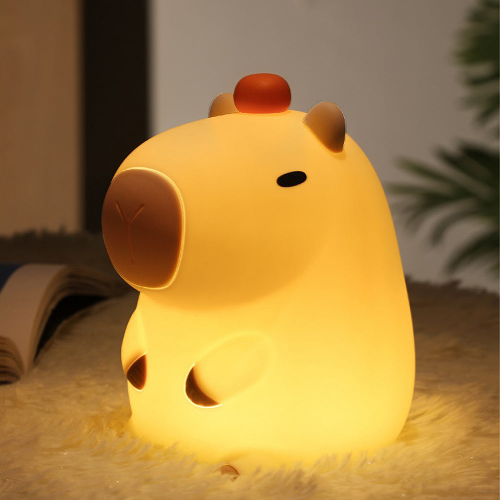 Novelty Cartoon Capybara Shaped Soft Silicone LED Night Light with Rechargeable and Touch Control