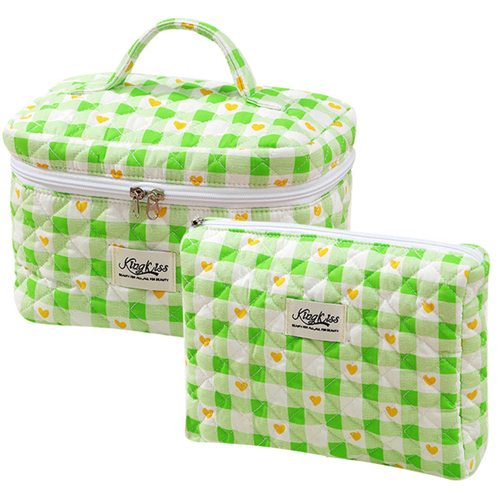 Quilted Floral Makeup Bag Set for Travel Coquette Aesthetic Cosmetic Bags (2-Piece)
