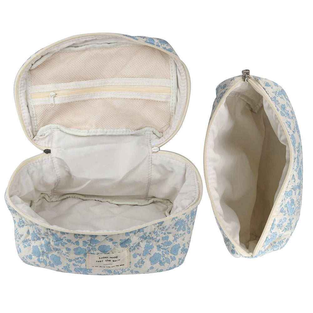 Quilted Floral Makeup Bag Set for Travel Coquette Aesthetic Cosmetic Bags (2-Piece)