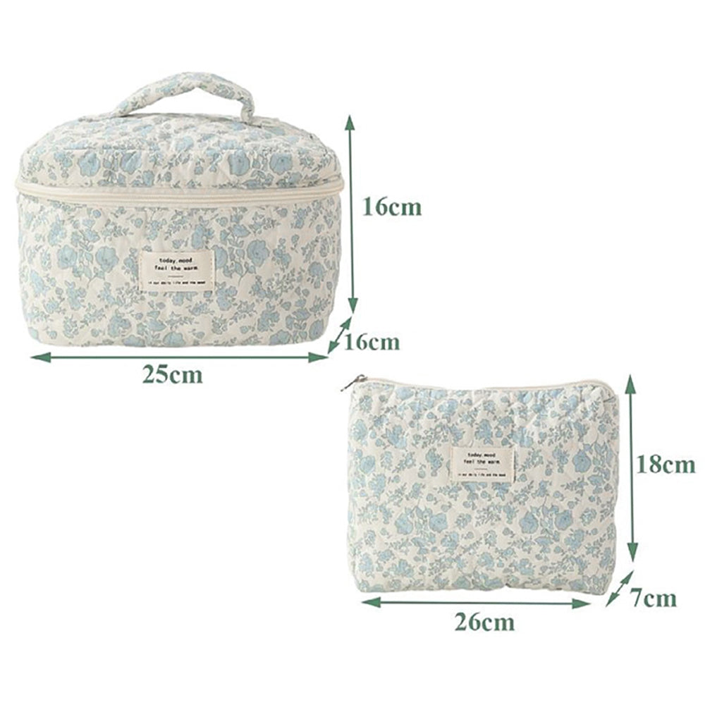 Quilted Floral Makeup Bag Set for Travel Coquette Aesthetic Cosmetic Bags (2-Piece)