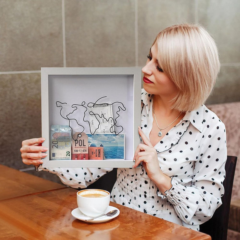 Adventure Archive Box Wood Frame Travel Tickets Keepsakes Storage Frame