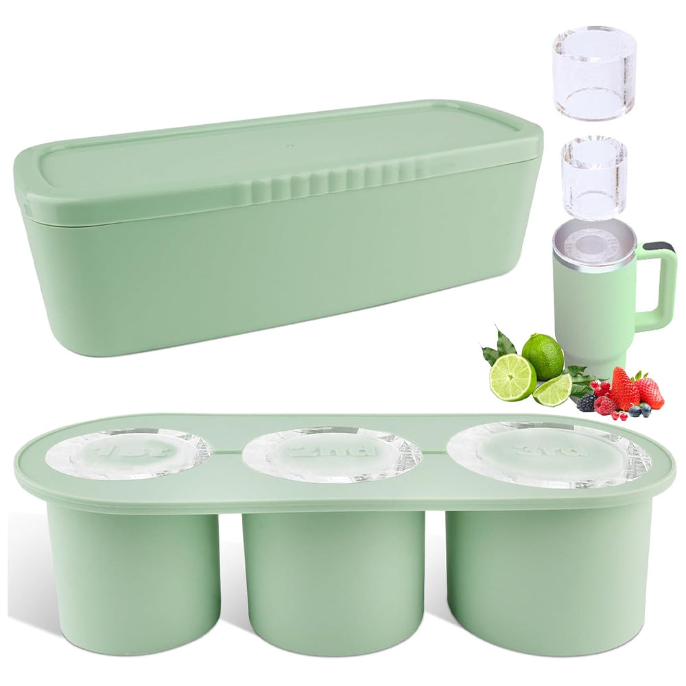 3 Grid Silicon Ice Cube Tray with Lid for 20-40 oz Stanley Cup