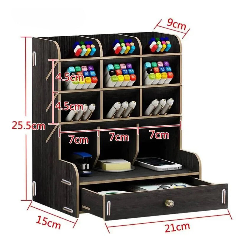 Wooden Desk Organizer Student Stationery Storage Box