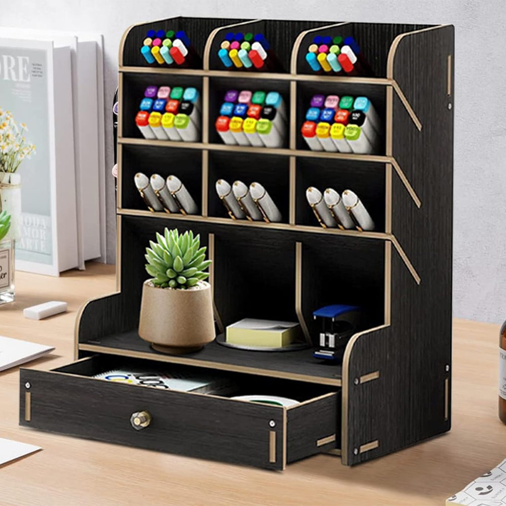 Wooden Desk Organizer Student Stationery Storage Box