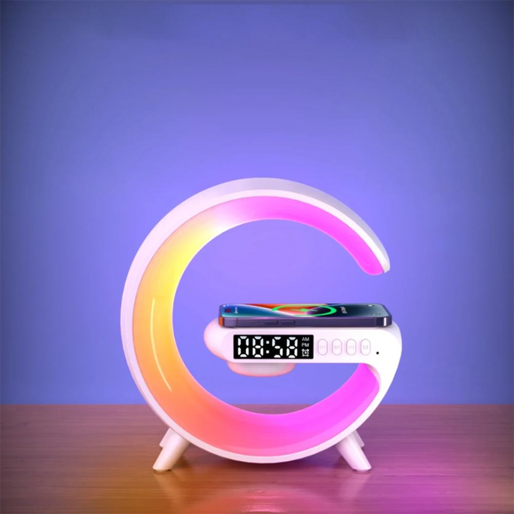 15W Wireless Charger Alarm Clock with RGB Night Light & Bluetooth Speaker