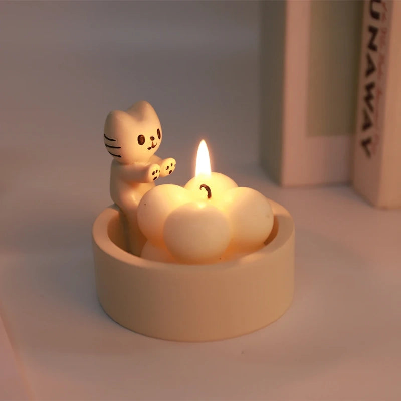 Durable High Tempe Cartoon Cute Kitten Candlestick Aromatherapy Candle Holder