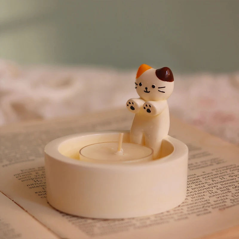 Durable High Tempe Cartoon Cute Kitten Candlestick Aromatherapy Candle Holder