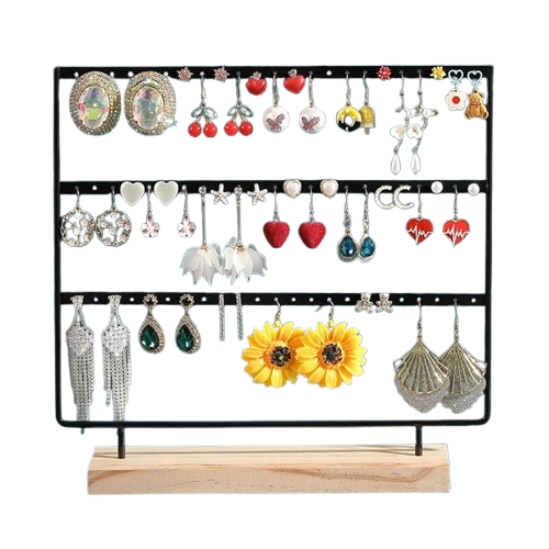 3-Tiers 69 Holes Metal Jewelry Storage Organizer Earring Display Holder